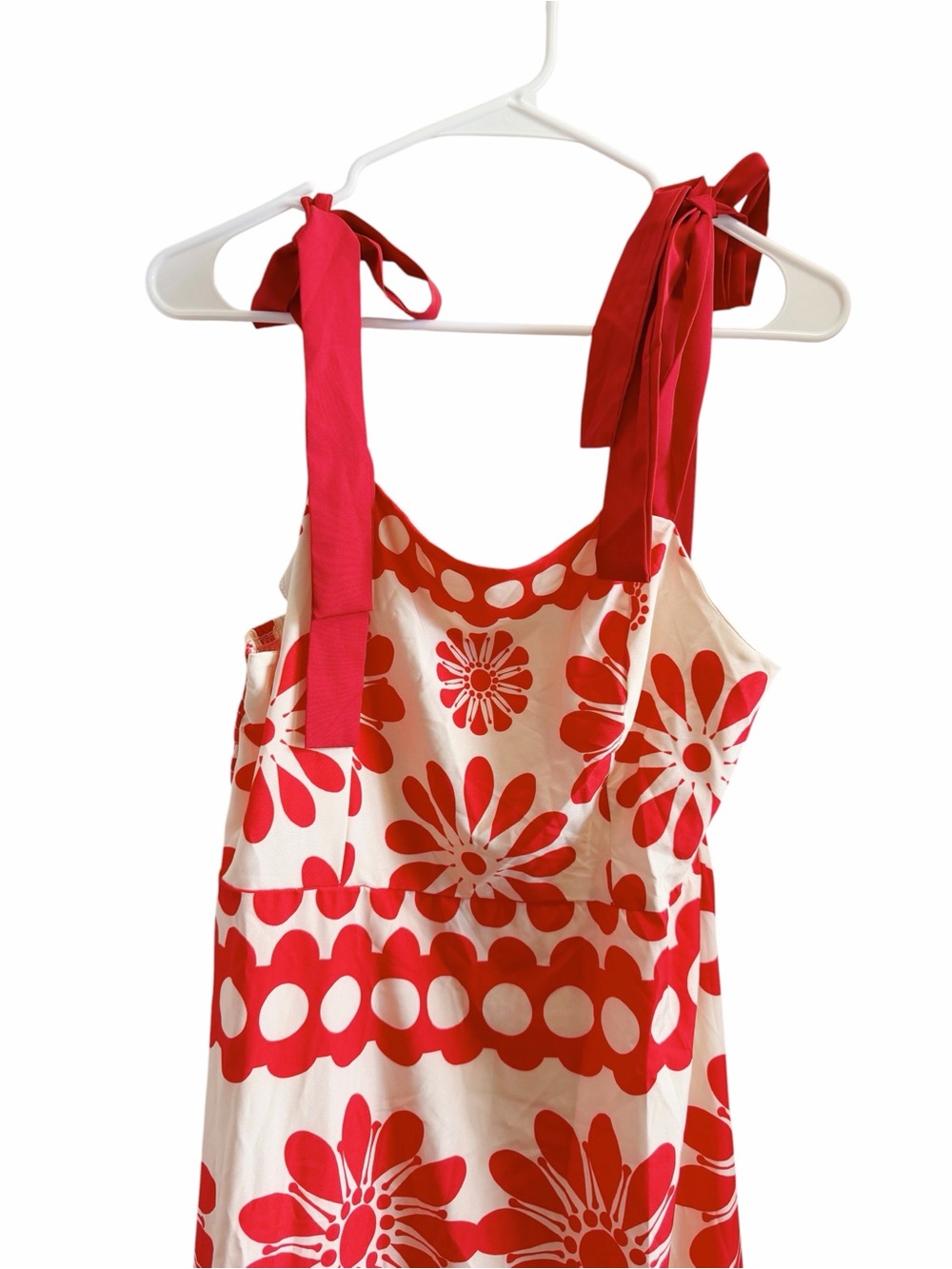Women’s Red and White Floral Tie-Strap Tank Top Dress